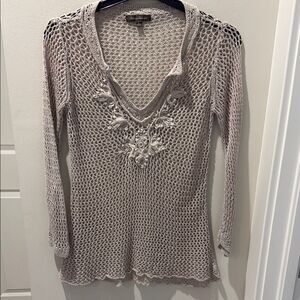 Tommy Bahama Tan Crochet Knit Blouse size small